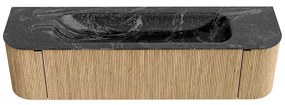 Mondiaz Kurve-dlux 170cm badmeubel ronding links/rechts oak met 1 lade en 2 deuren en wastafel big large midden 2 kraangaten lava