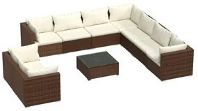 vidaXL 10-delige Loungeset met kussens poly rattan bruin