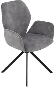 Goossens Eetkamerstoel Hera grijs velvet stof met armleuning, modern design