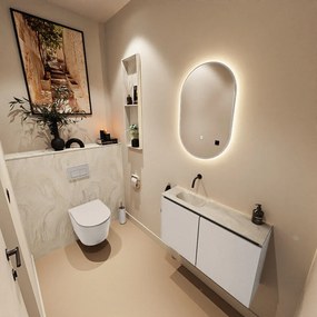 Mondiaz Ture DLux toiletmeubel 80cm linen met wastafel ostra links zonder kraangat