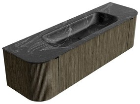 Mondiaz Kurve-dlux 160cm badmeubel ronding links/rechts shadow met 1 lade en 2 deuren en wastafel big medium midden zonder kraangat lava