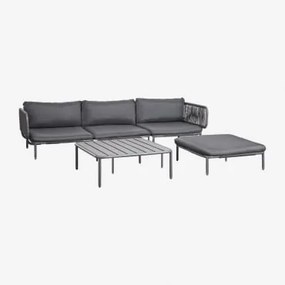 3-delige Modulaire Tuinbank Met 2 Hoekfauteuils, Poef En Roubly Salontafel Grijs – Grafiet - Sklum