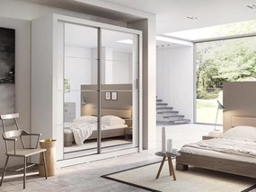 Kledingkast Fresno 102, Wit, 215x180x60cm, Kledingkast deuren: Schuivend, Aantal planken: 5, Aantal planken: 5