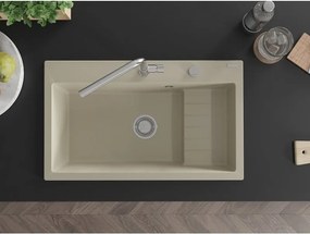 Mexen Omar granit wastafel 1-komorige 800 x 480 mm, beige, chroom sifon - 6520801005-69