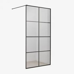 Vaste Douchewand Met Ruitdecoratie, 8 Mm Gehard Glas En Camden Aluminium Matzwart & Transparant & 90 X 195 Cm - Sklum