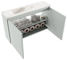 Mondiaz Ture DLux toiletmeubel 80cm greey met wastafel frappe links met kraangat