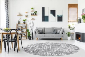Tapijt MEFE modern  Rond ,  8722 Lijnen vintage gewreven  - Structureel,  twee poolhoogte , grijskleuring / wit