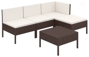 vidaXL 5-delige Loungeset met kussens poly rattan bruin