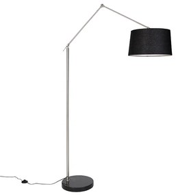 Moderne vloerlamp staal met kap zwart linnen 45 cm - Editor