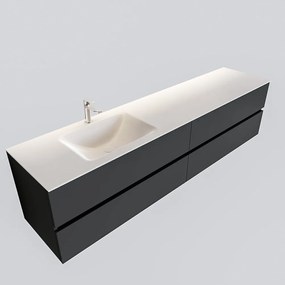 Zaro Valencia Solid Surface badmeubel 200cm mat antraciet 1 kraangat spoelbak links met 4 lades