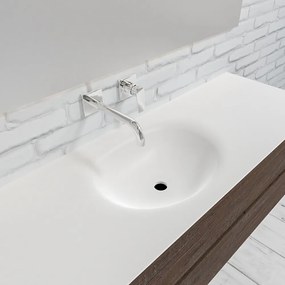 Zaro Sevilla Solid Surface badmeubel 150cm donker eiken zonder kraangat spoelbak midden met 2 lades