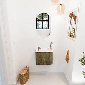 Mondiaz Joya 50cm toiletmeubel ronding rechts dusk met wastafel faye links 1 kraangat talc