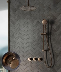 Saniclear Plus Stripes inbouw regendouche met 20cm hoofddouche, plafondarm en glijstang verouderd messing
