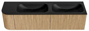 Mondiaz Kurve 165cm badmeubel ronding links oak met 2 lades en 1 deur en wastafel big small dubbel/rechts 2 kraangaten urban