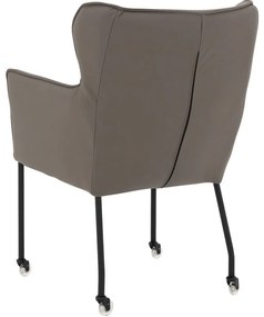 Goossens Excellent Eetkamerstoel Leogang grijs leer met armleuning en met wielen, elegant chic