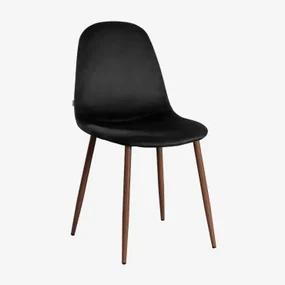 Set Van 4 Glamm Fluwelen Eetkamerstoelen Zwart & Donker Hout - Sklum
