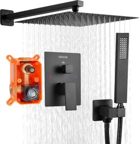 VEVOR Douchekraan Regendouchesysteem voor Badkamer Douchesysteem met 305 mm Vierkante Regendouchekop &amp; Handdouche, Wandgemonteerde Badkamerkranen met Messing Klep &amp; Afwerkingsset, Mat Zwart