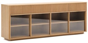 Kave Home Helvine Dressoir Eiken Met Glazen Schuifdeuren - 200x40x80cm.