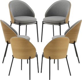 Set 6 Mos Grijze Stoffen Stoelen met Gestoffeerde Houten Rugleuning