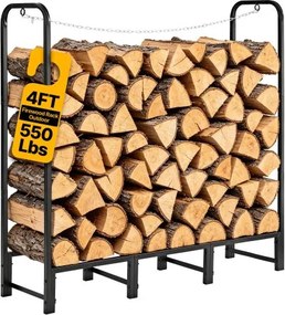 VEVOR Houtrek 1/4 Cord Houtrek 1220x320x1185mm, voor open haard, terras & balkon, frame van koolstofstaal met poedercoating, draagvermogen 250 kg, inhoud 591,8 L Zwart