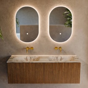 Mondiaz Kurve-dlux 130cm badmeubel dusk met 2 lades en wastafel leaf dubbel zonder kraangat glace
