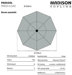 Madison Paros 2 luxe stokparasol - 300 cm. - Taupe