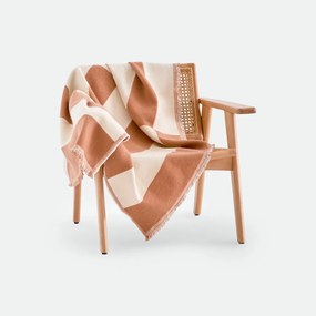 Plaid in jacquard met geometrische strepen en franjes, TABAKA