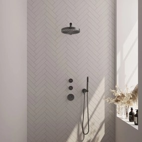 Brauer Stripe inbouw regendouche met 25cm hoofddouche, rechte muurarm en staafhanddouche set 1 gunmetal geborsteld PVD