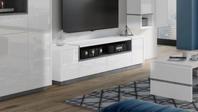 Mazzoni Tv-tafel FOLK RTV-185, wit glanzend en mat / beton, kast