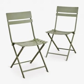 Set Van 2 Inklapbare Tuinstoelen Van Staal Tamarit Groen – Intens Olijf - Sklum