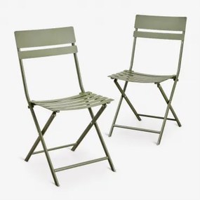 Set Van 2 Opvouwbare Tuinstoelen Van Staal Tamarit Groen – Intens Olijf - Sklum
