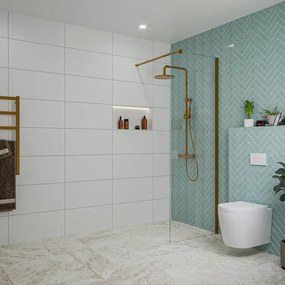 Fortifura Galeria inloopdouche - 70x200cm - helder glas - wandarm - Geborsteld koper PVD (Koper) SW797913/SW876702