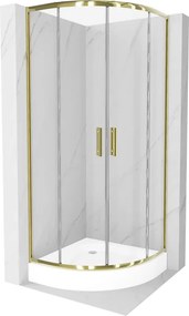 Mexen Rio half-ronde douchecabine 80 x 80 cm, transparant, goud + douchebak, wit - 863-080-080-50-00-4710