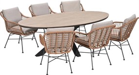Garden Impressions Lucas tuinset bruin 7-delig - Tulli tuintafel ovaal 220x115 cm