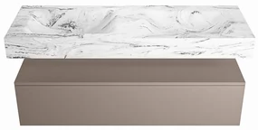 Mondiaz Alan DLux badmeubel 130cm smoke 1 lade met wastafel glace dubbel 2 kraangaten