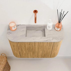 Mondiaz Joya DLux 65cm toiletmeubel ronding links/rechts oak met wastafel faye midden zonder kraangat glace