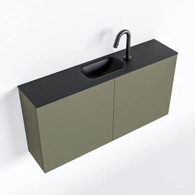 Zaro Polly toiletmeubel 100cm army met zwarte wastafel met kraangat