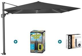 Platinum Challenger Zweefparasol T2 Premium Glow 3x3 m. - Faded Black met ingraafvoet en hoes