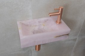 Saniclear Pink Onyx fonteinset met rechte kraan in geborsteld koper