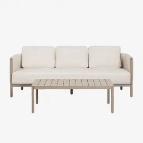 Boleni Tuinset Met 3-zits Bank In Bouclé En Aluminium Salontafel Bouclé Gardeniawit - Sklum
