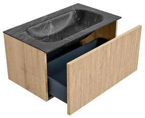 Mondiaz Kurve-dlux 80cm badmeubel oak met 1 lade en wastafel big small midden zonder kraangat lava