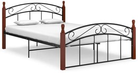 vidaXL Bedframe metaal en massief eikenhout zwart 140x200 cm