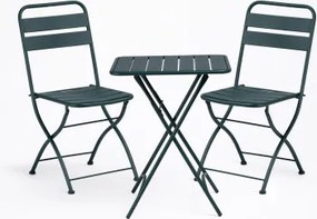 Set Van Vierkante Tafel 60x60 Cm Inklapbaar En 2 Inklapbare Keukenzitjes Van Staal Janti Jungle Groen - Sklum