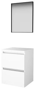 Basic-Line Framed 46 badkamermeubelset - 50x46cm - greeploos - 2 lades - wastafelblad - Spiegel - mat zwart aluminium frame - rondom - MDF lak Ice White 1813492