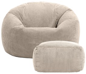 Cloudy Zitzak Corduroy + Poef - Beige
