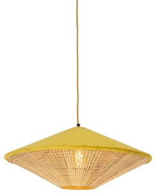 Stoffen Eettafel / Eetkamer Landelijke hanglamp gele velours met riet 60 cm - Frills Can Landelijk / Rustiek,Oosters E27 rond Binnenverlichting Lamp