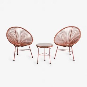 Tuinset Met 2 Fauteuils En Bijzettafel In Staal En Synthetisch Riet Nieuw Acapulco Rode Dakpan - Sklum