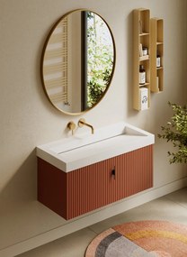 Muebles Calas badmeubel ribbelfront 100cm terracotta met solid surface wastafel zonder kraangat