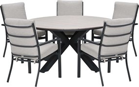 Garden Impressions Senja tuinset 7-delig sandstone - Tulli tuintafel Ø148x75 cm light teak vironwood