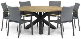 Tuinset Ronde Tuintafel 6 personen 160 cm Aluminium/textileen Grijs  Lifestyle Garden Furniture Brandon/Rockville